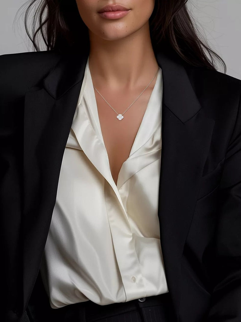Studded Clover Moissanite Necklace